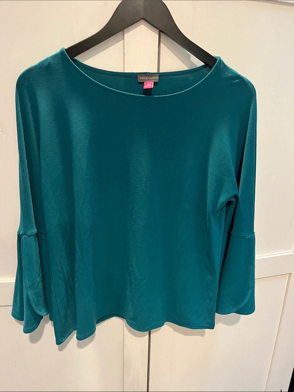 Vince Camuto Teal Bell-Sleeve Boatneck Pullover